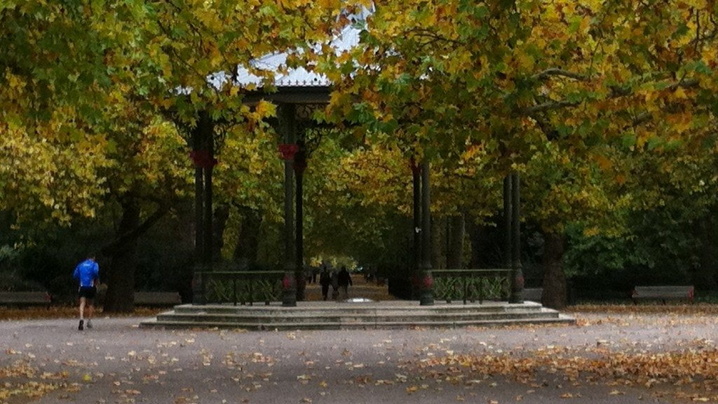 Tree-lined riverside garden at Chelsea, London