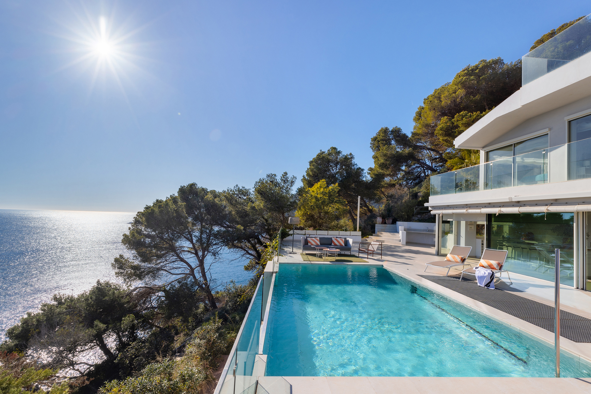 Sea view pool terrace at the Tamariu house