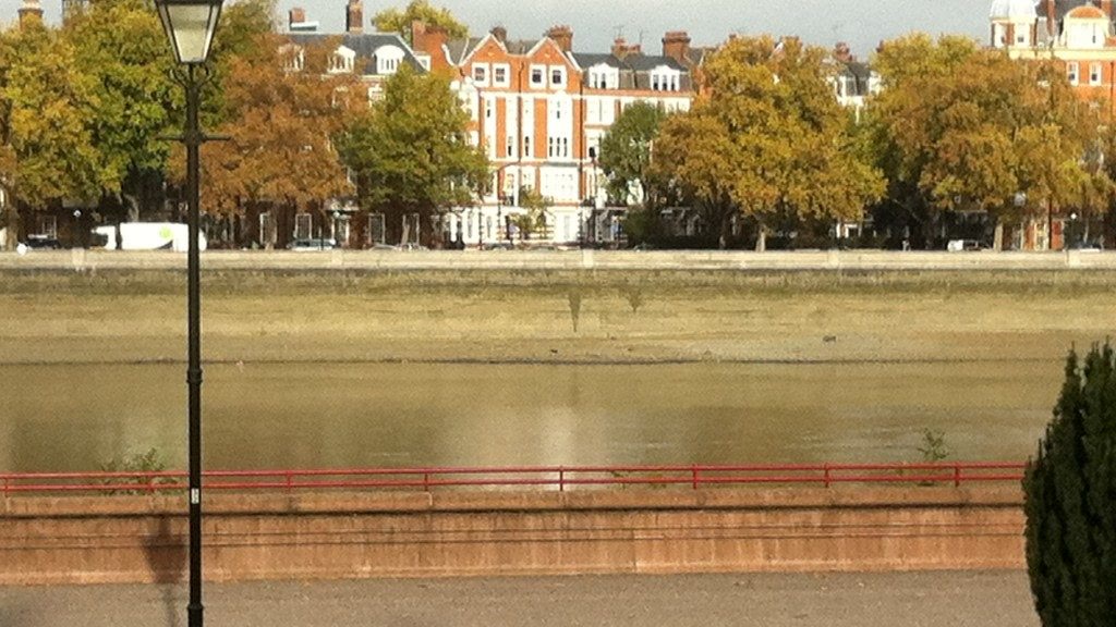 River and tree-lined embankment at Chelsea, London